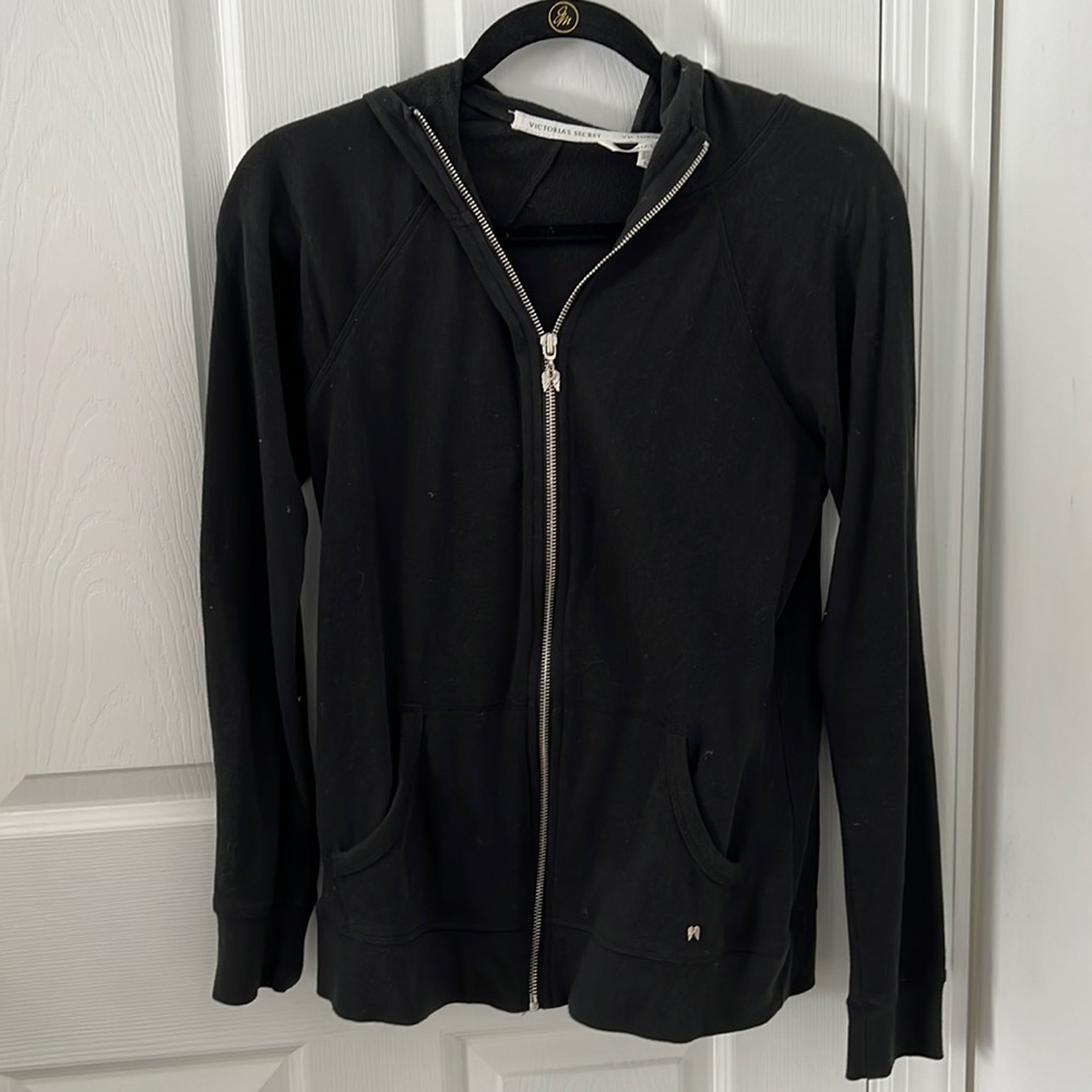 Black Victoria’s Secret full zip with rhinestone heart back